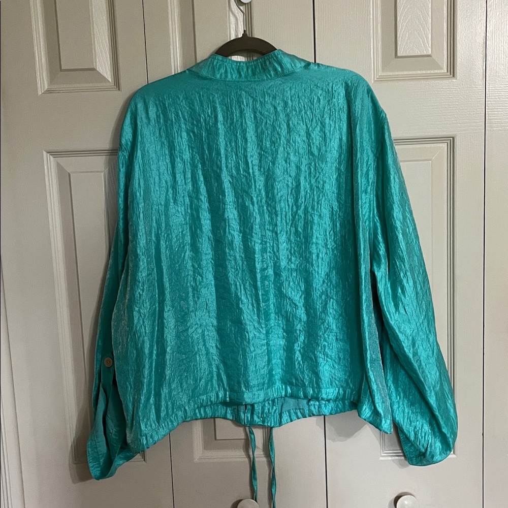 berek Turquoise Shimmer Button-Front Jacket - Picture 5 of 5